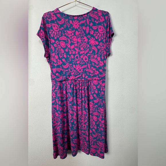 Boden Lola Wrap Jersey Dress Pink Navy Blue Floral Size 12P - Picture 7 of 13